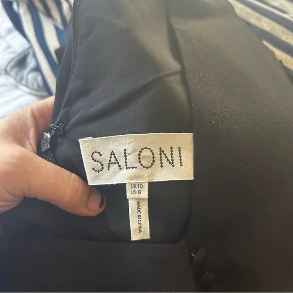 Saloni Sz 8 Margot Puff Sleeve Midi Fit & Flare Black Dress - Picture 5 of 16